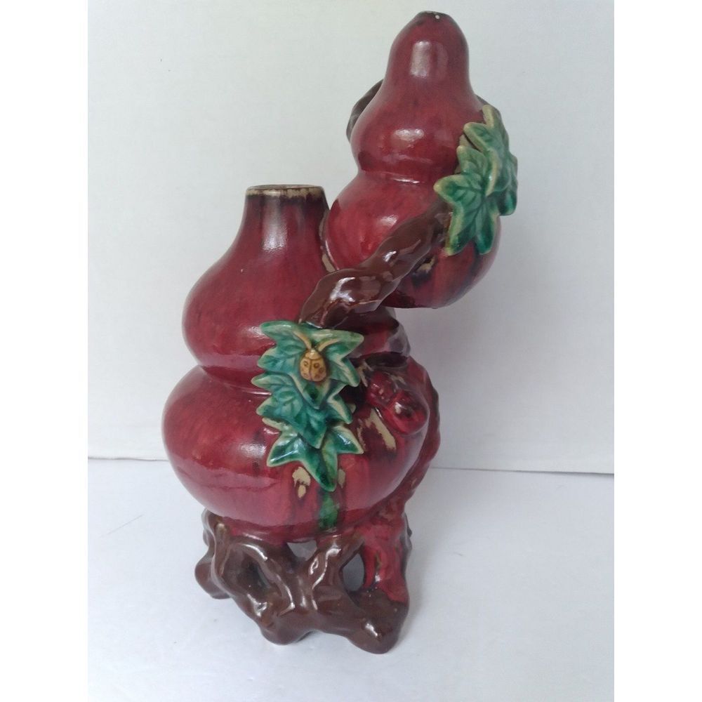 Vintage Asian Gourd Vase Double Ceramic‎ Bud Vase Unique Decor